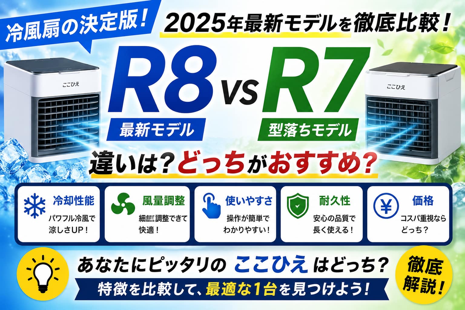 ここひえR8とR7の違いを比較したアイキャッチ画像