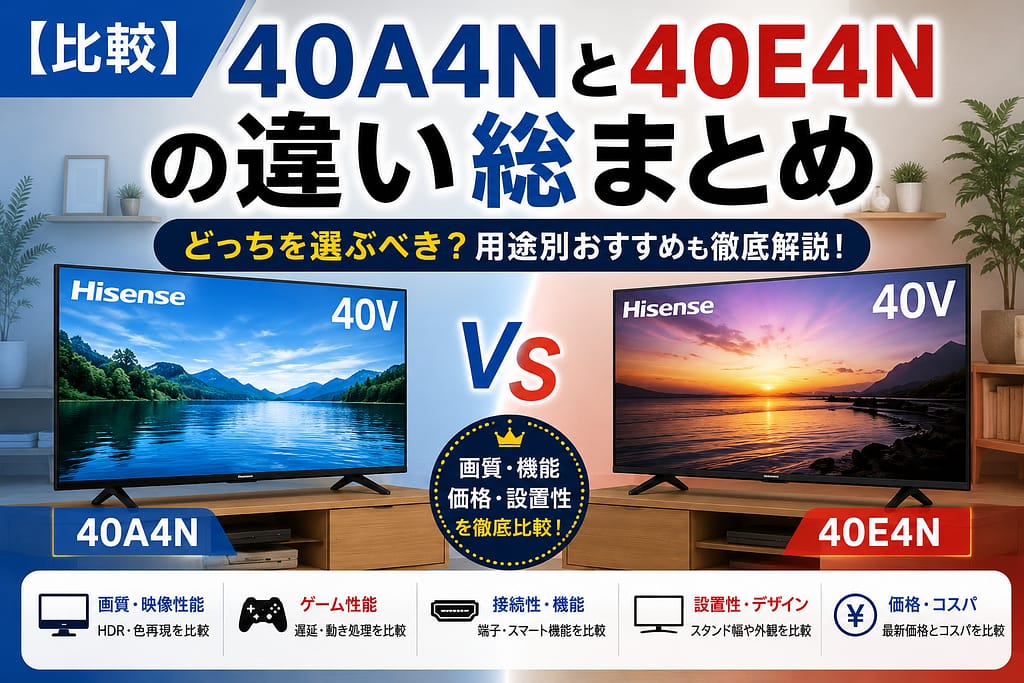 40A4Nと40E4Nの違いを比較したハイセンス40インチテレビのアイキャッチ画像